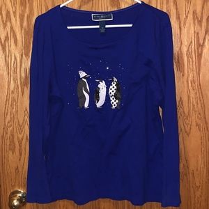 Blue Long Sleeve Penguin Top